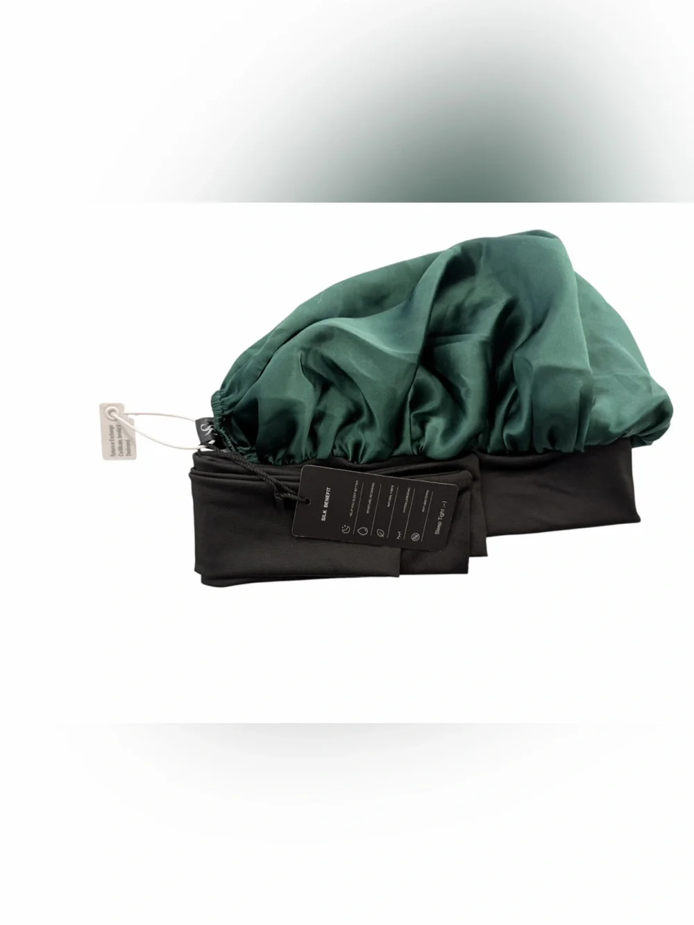 NWT SILKSILKY Mulberry Silk Bonnet Dark Green Black Long Ribbons